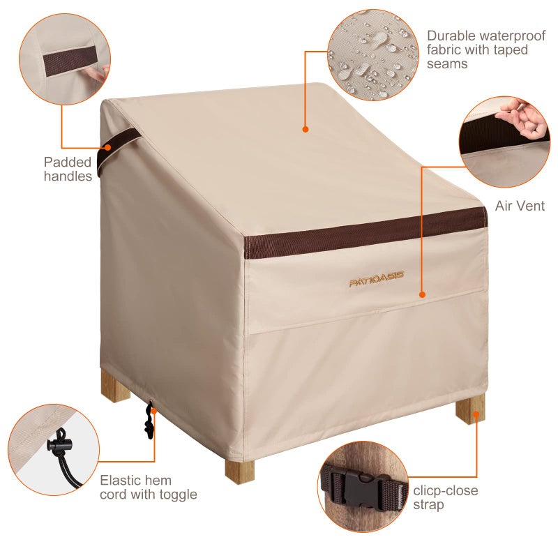PATIOASIS Outdoor Chair Cover 2 Pack Waterproof UV-Resistant 600D Durable Garden Furniture Covers for Large Chair 36 inch Wide - Image 4